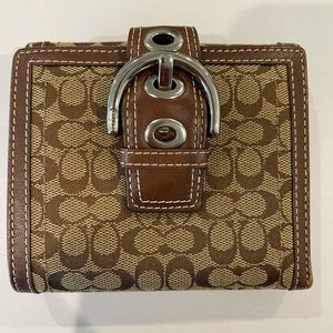 Coach Bifold Wallet Brown Signature C Soho Buckle